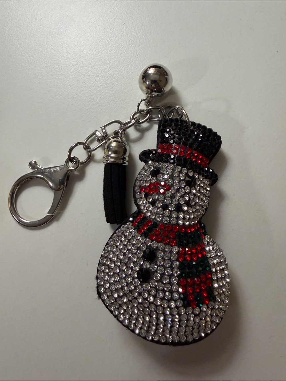 Source Unknown Black Red Silver Crystal Snowman Keychain Charm